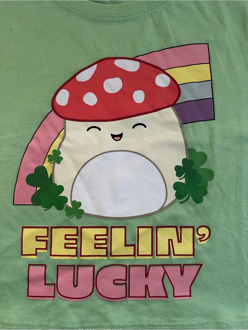 SQUISMALLOWS Kids "Feelin' Lucky" Green Girl’s Summer Short Sleeves Graphic Tee - Picture 3 of 3